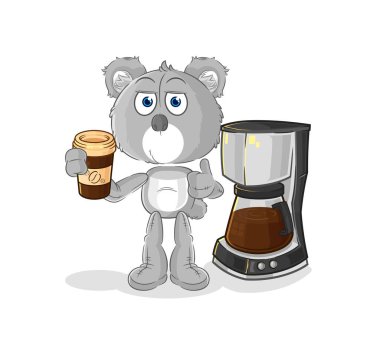 the koala drinking coffee illustration. character vecto