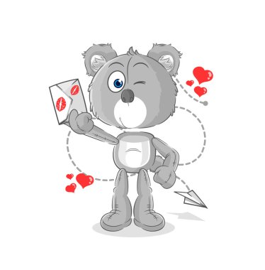 the koala hold love letter illustration. character vecto