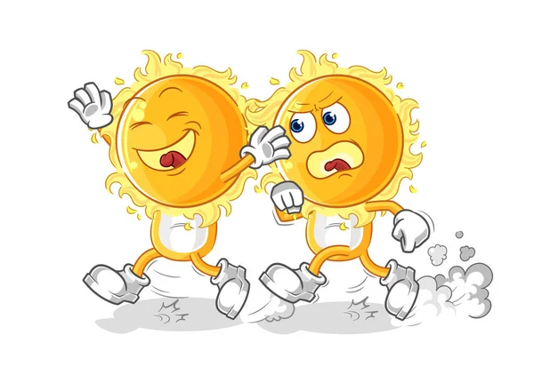 Sun Play Chase Cartoon Cartoon Mascot Vecto — Vetor de Stock