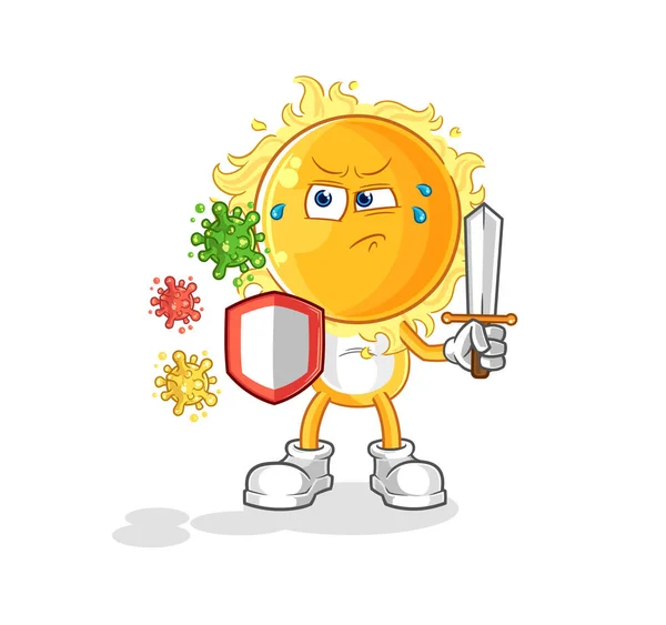 Sun Viruses Cartoon Cartoon Mascot Vecto — Vetor de Stock