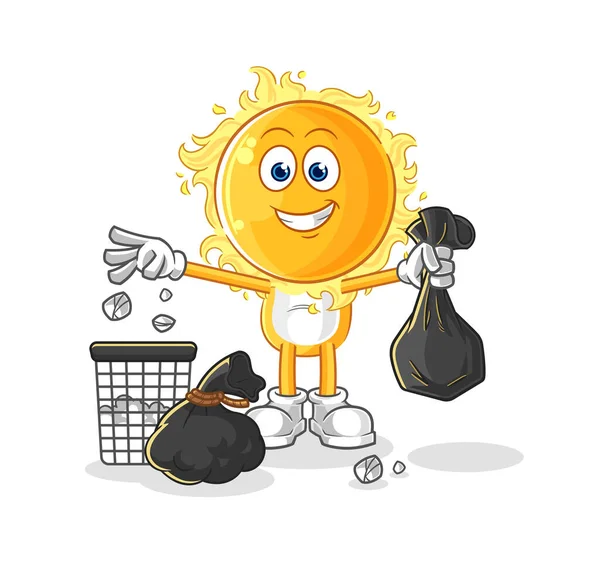 Sun Throw Garbage Mascot Cartoon Vecto —  Vetores de Stock