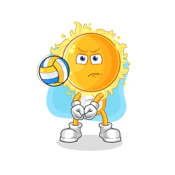 Sun Play Volleyball Mascot Cartoon Vecto — Vetor de Stock
