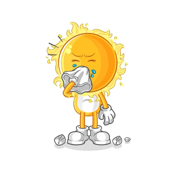 Sun Blowing Nose Character Cartoon Mascot Vecto — Vetor de Stock
