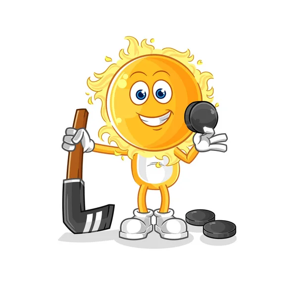 Sun Playing Hockey Vector Cartoon Characte —  Vetores de Stock