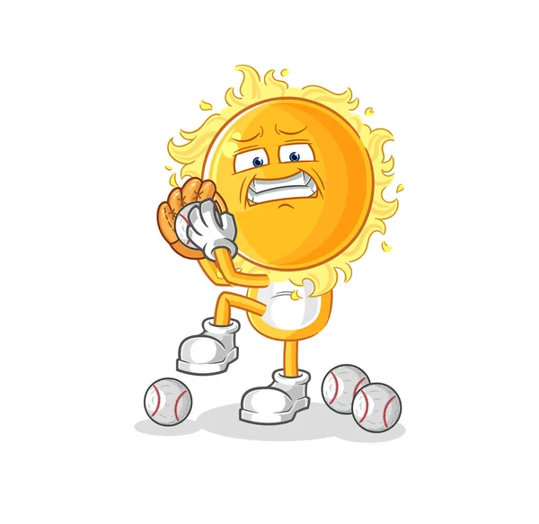 Sun Baseball Pitcher Cartoon Cartoon Mascot Vecto — Vetor de Stock