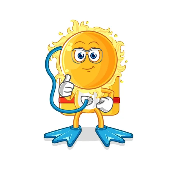Sun Diver Cartoon Cartoon Mascot Vecto — Stockvektor
