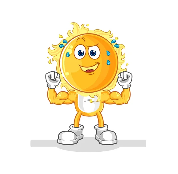 Sun Muscular Cartoon Cartoon Mascot Vecto — Vetor de Stock