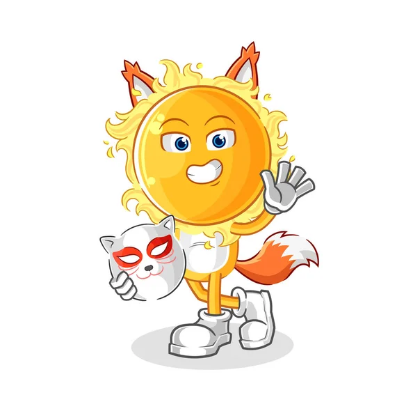 Sun Japanese Fox Character Cartoon Masco — ストックベクタ