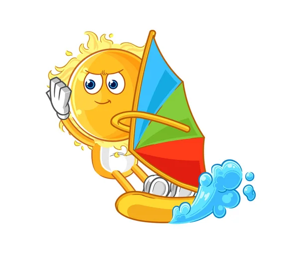 Sun Windsurfing Character Mascot Vecto — 스톡 벡터