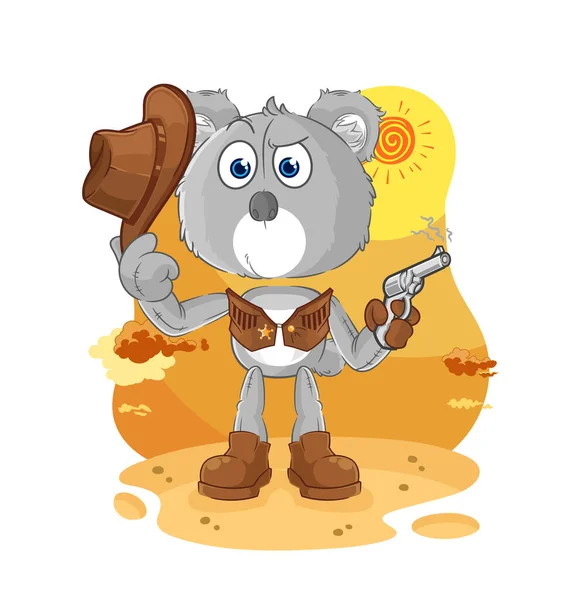 Koala Cowboy Gun Character Vecto — Stok Vektör