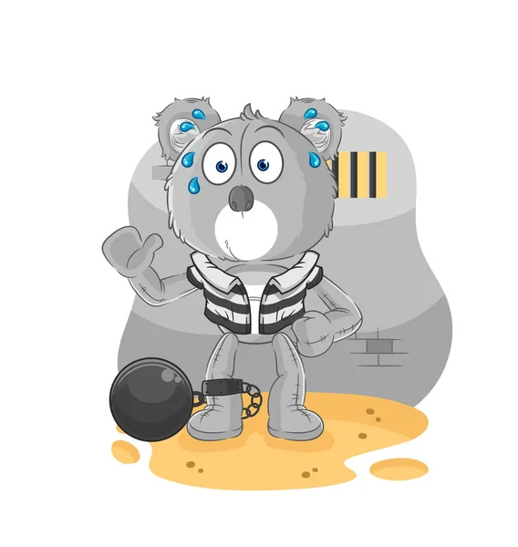 Koala Criminal Jail Cartoon Characte — Stock vektor