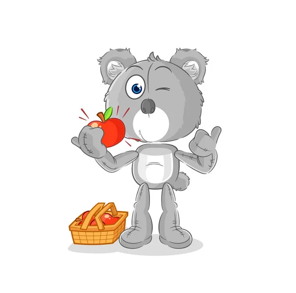 Koala Eating Apple Illustration Character Vecto — Stock vektor