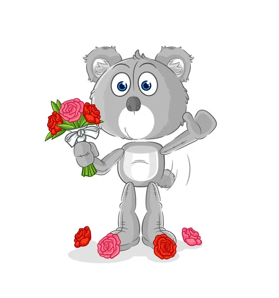 Koala Bouquet Mascot Cartoon Vecto — ストックベクタ