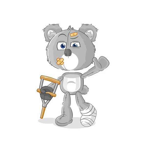 Koala Sick Limping Stick Cartoon Mascot Vecto — Stockvector