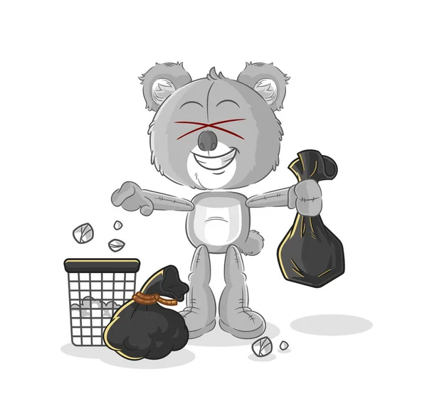 Koala Throw Garbage Mascot Cartoon Vecto — Vector de stock