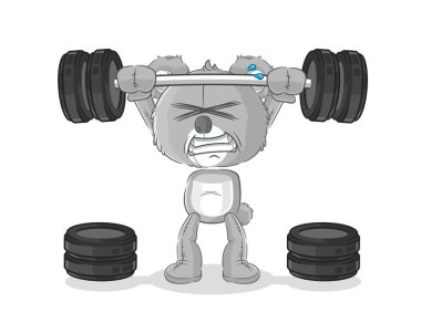 the koala lifting the barbell character. cartoon mascot vecto