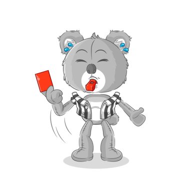 the koala referee with red card illustration. character vecto