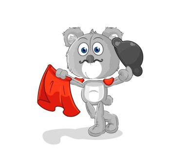 the koala matador with red cloth illustration. character vecto