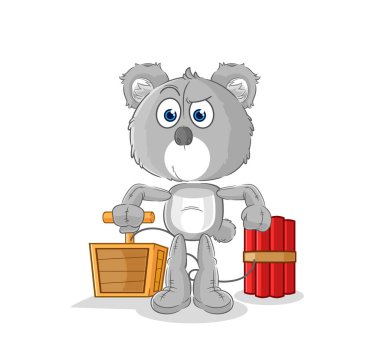 the koala holding dynamite detonator. cartoon mascot vecto