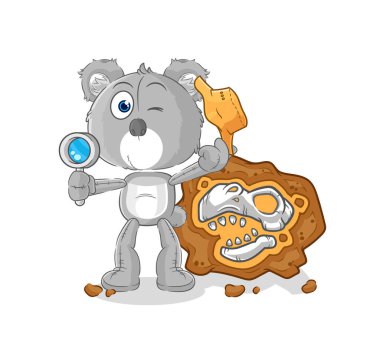 the koala archaeologists with fossils mascot. cartoon vecto