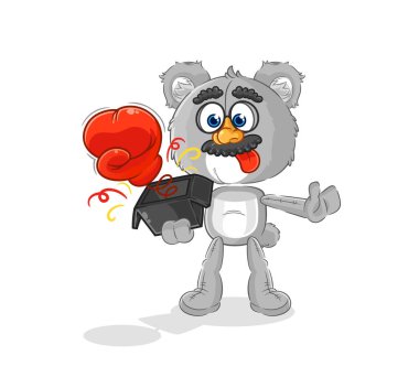 the koala prank glove in the box. cartoon masco