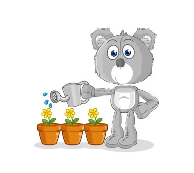 the koala watering the flowers mascot. cartoon vecto