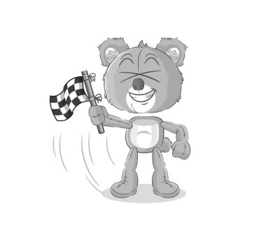 the koala hold finish flag. cartoon mascot vecto