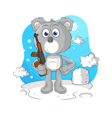 the koala soldier in winter. character mascot vecto