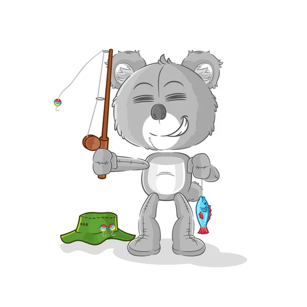 Koala Fisherman Illustration Character Vecto — Archivo Imágenes Vectoriales