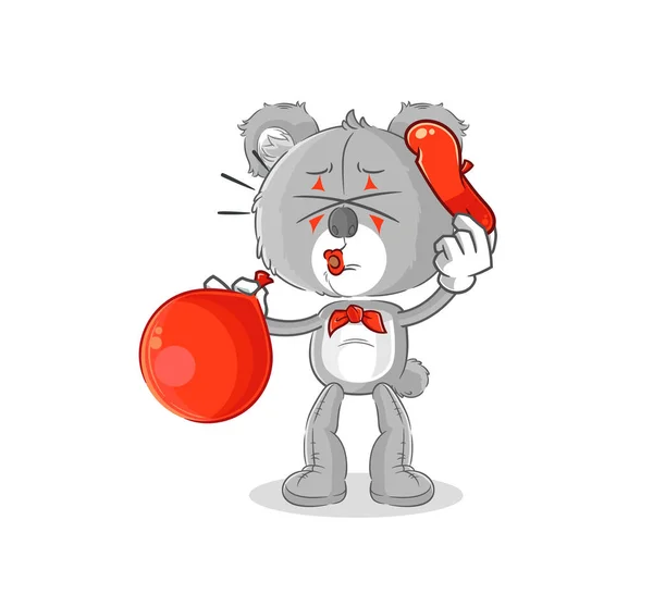 Koala Pantomime Blowing Balloon Cartoon Mascot Vecto — Vector de stock
