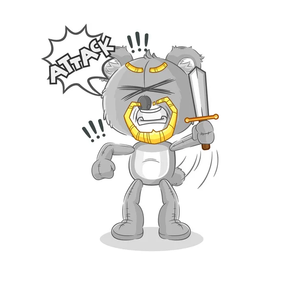 Koala Knights Attack Sword Cartoon Mascot Vecto — Vettoriale Stock
