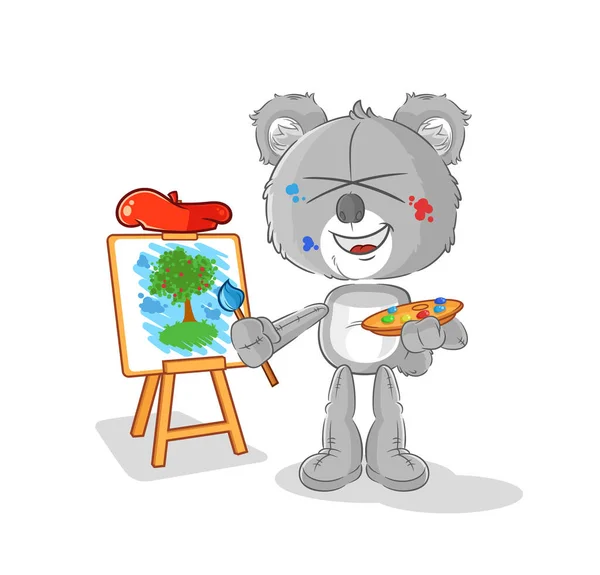 Koala Artist Mascot Cartoon Vecto — Wektor stockowy
