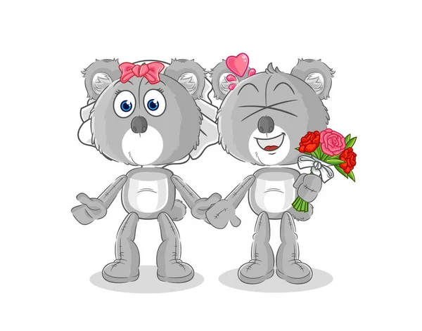 Koala Wedding Cartoon Cartoon Mascot Vecto — ストックベクタ