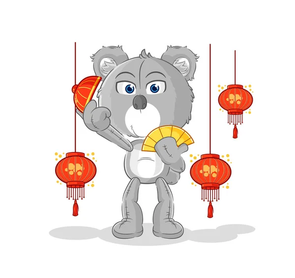 Koala Chinese Lanterns Illustration Character Vecto — Vettoriale Stock