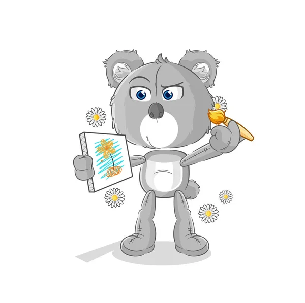 Koala Traditional Painter Cartoon Character Vecto — Wektor stockowy