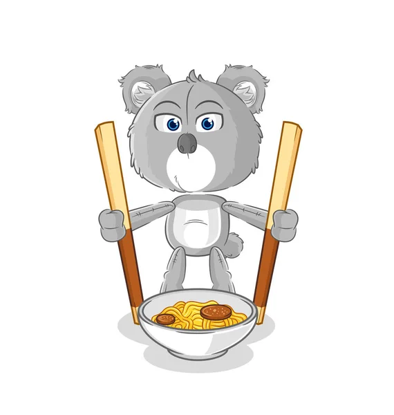 Koala Eat Noodle Cartoon Character Mascot Vecto — Stock vektor