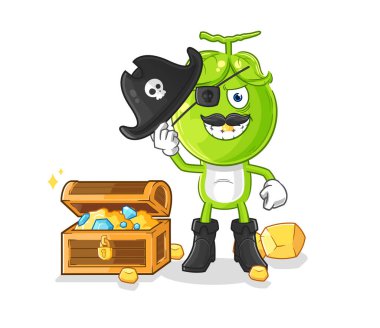 the pea head pirate with treasure mascot. cartoon vecto