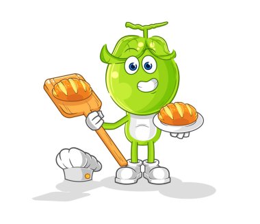 the pea head baker with bread. cartoon mascot vecto