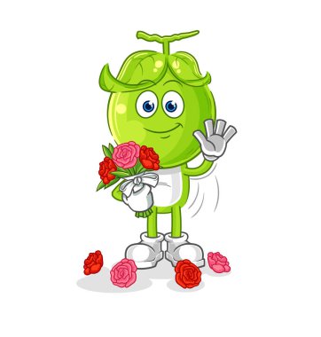 the pea head with bouquet mascot. cartoon vecto