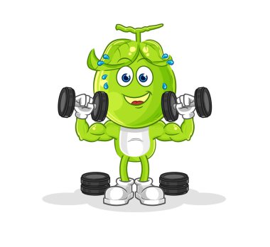 the pea head weight training illustration. character vecto