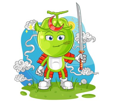 the pea head samurai cartoon. cartoon mascot vecto
