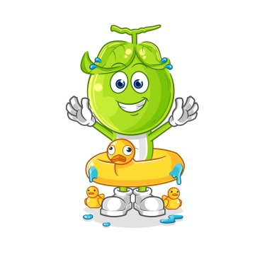 the pea head with duck buoy cartoon. cartoon mascot vecto