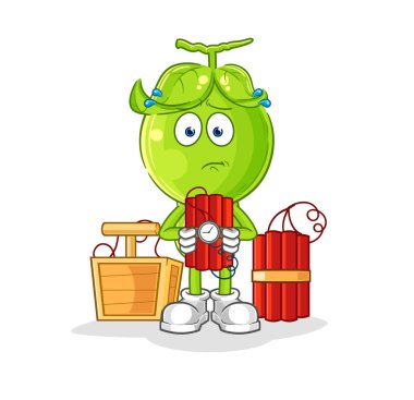 the pea head holding dynamite character. cartoon mascot vecto