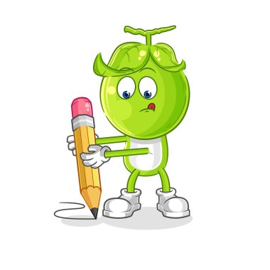 the pea head write with pencil. cartoon mascot vecto
