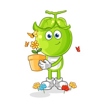 the pea head with a flower pot. character vecto