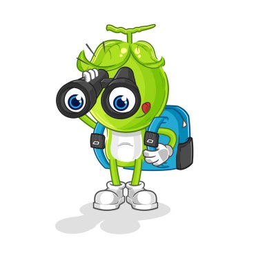 the pea head with binoculars character. cartoon mascot vecto