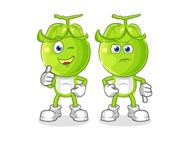 the pea head thumbs up and thumbs down. cartoon mascot vecto