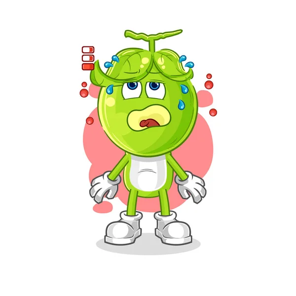Pea Head Low Battery Mascot Cartoon Vecto — Stockový vektor