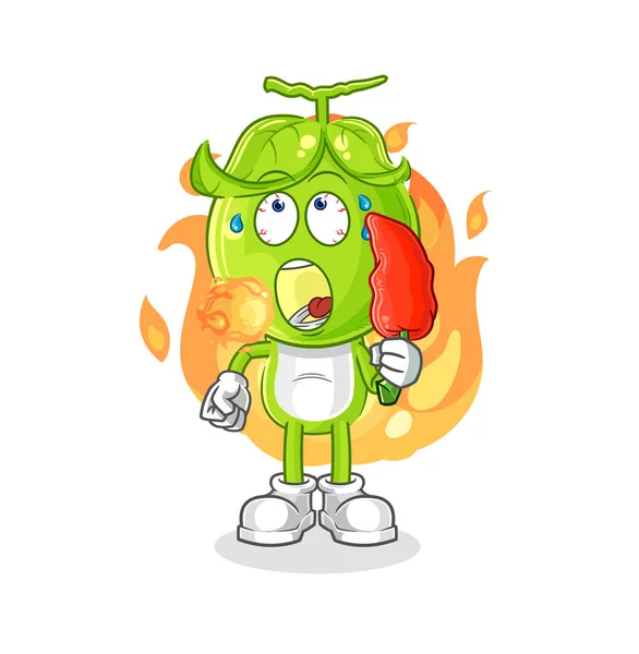 Pea Head Eat Hot Chilie Mascot Cartoon Vecto — Stock Vector