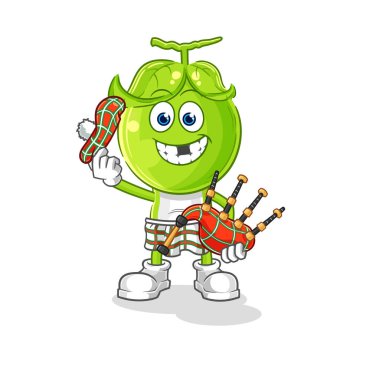 the pea head scottish with bagpipes vector. cartoon characte